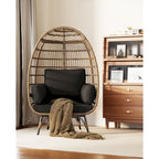 Oversize Wicker Egg Chair Outdoor with Steel Frame, Egg Basket Lounge Chair with 4 Cushions