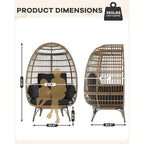 Oversize Wicker Egg Chair Outdoor with Steel Frame, Egg Basket Lounge Chair with 4 Cushions
