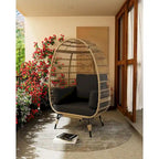 Oversize Wicker Egg Chair Outdoor with Steel Frame, Egg Basket Lounge Chair with 4 Cushions