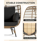 Oversize Wicker Egg Chair Outdoor with Steel Frame, Egg Basket Lounge Chair with 4 Cushions