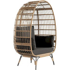 Oversize Wicker Egg Chair Outdoor with Steel Frame, Egg Basket Lounge Chair with 4 Cushions