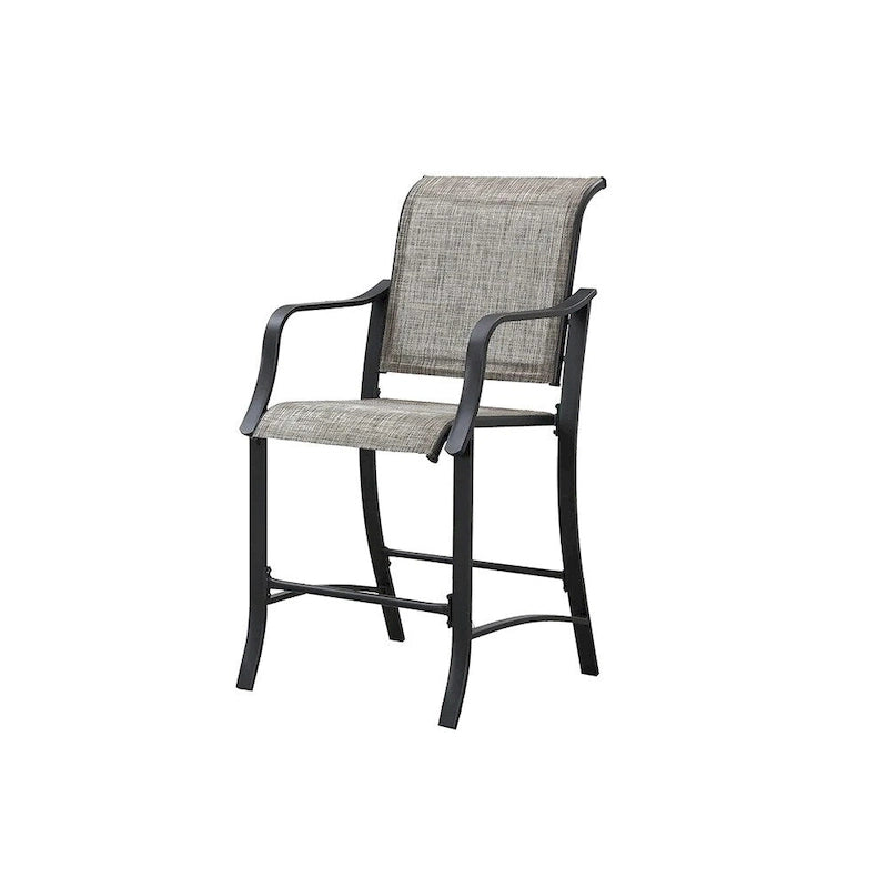 HomeRoots Set of Two 25 Black and Gray Metal Outdoor Counter Height Bar Chairs with Footrest