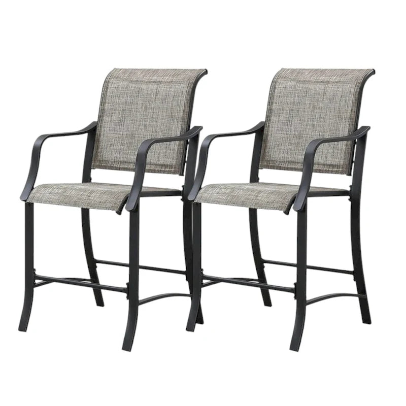 HomeRoots Set of Two 25 Black and Gray Metal Outdoor Counter Height Bar Chairs with Footrest