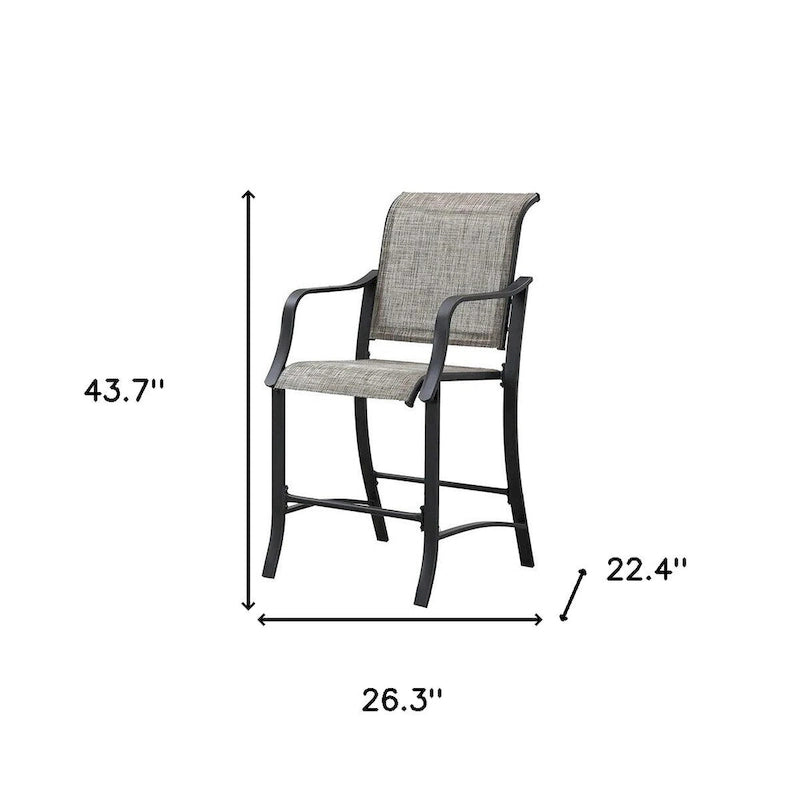 HomeRoots Set of Two 25 Black and Gray Metal Outdoor Counter Height Bar Chairs with Footrest