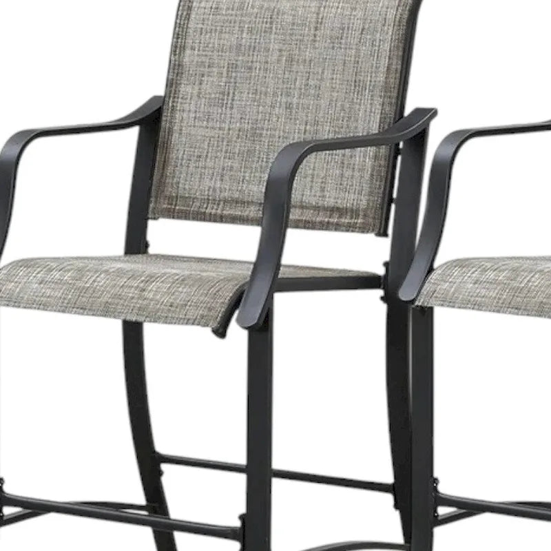 HomeRoots Set of Two 25 Black and Gray Metal Outdoor Counter Height Bar Chairs with Footrest