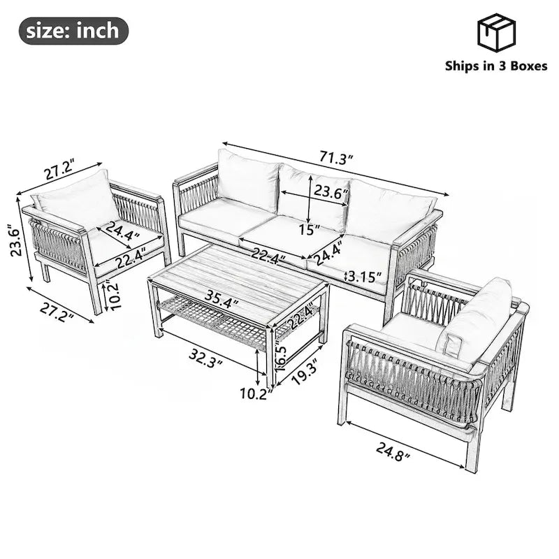 4 Pieces Outdoor Sectional Sofa Set
