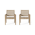 Roomfitters Set of 2 Outdoor Wicker and Acacia Wood Club Chairs with Cushions for Patio Seating, Natural