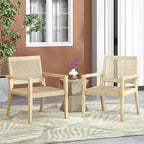 Roomfitters Set of 2 Outdoor Wicker and Acacia Wood Club Chairs with Cushions for Patio Seating, Natural