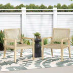 Roomfitters Set of 2 Outdoor Wicker and Acacia Wood Club Chairs with Cushions for Patio Seating, Natural