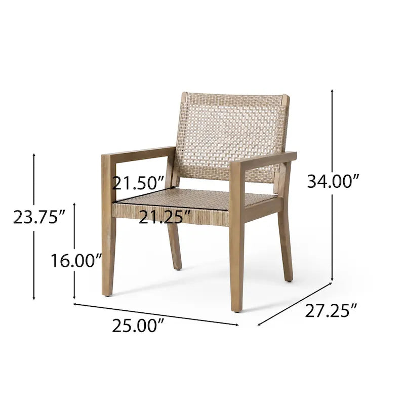 Roomfitters Set of 2 Outdoor Wicker and Acacia Wood Club Chairs with Cushions for Patio Seating, Natural