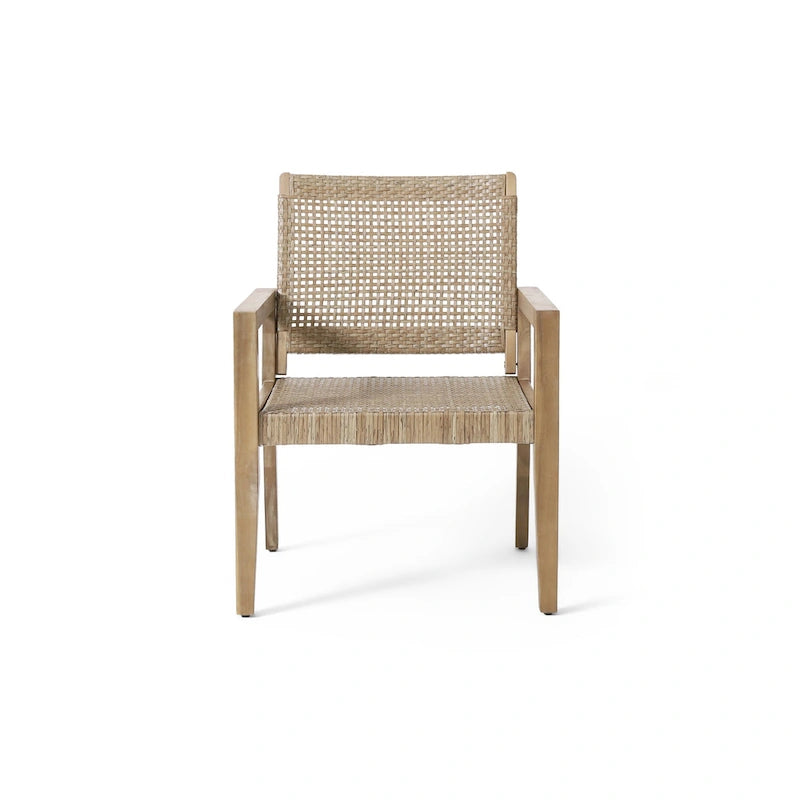 Roomfitters Set of 2 Outdoor Wicker and Acacia Wood Club Chairs with Cushions for Patio Seating, Natural