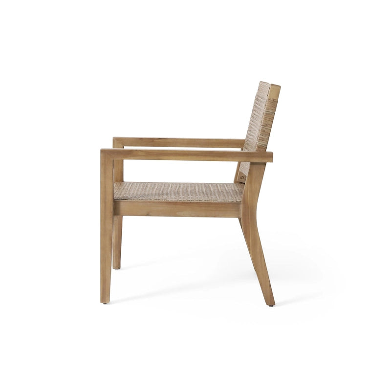 Roomfitters Set of 2 Outdoor Wicker and Acacia Wood Club Chairs with Cushions for Patio Seating, Natural