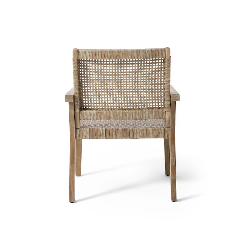 Roomfitters Set of 2 Outdoor Wicker and Acacia Wood Club Chairs with Cushions for Patio Seating, Natural