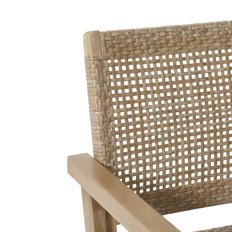 Roomfitters Set of 2 Outdoor Wicker and Acacia Wood Club Chairs with Cushions for Patio Seating, Natural