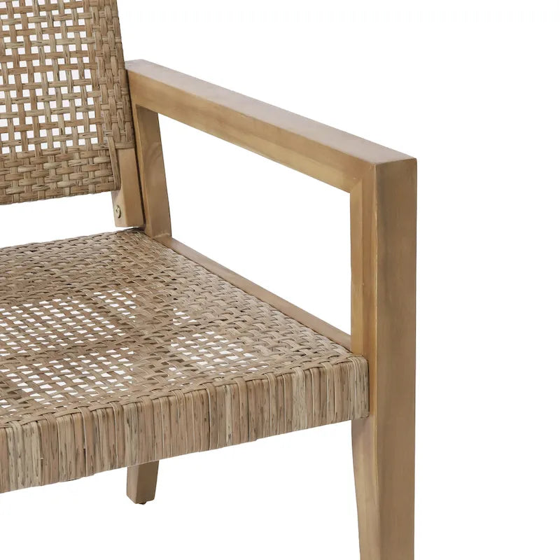 Roomfitters Set of 2 Outdoor Wicker and Acacia Wood Club Chairs with Cushions for Patio Seating, Natural