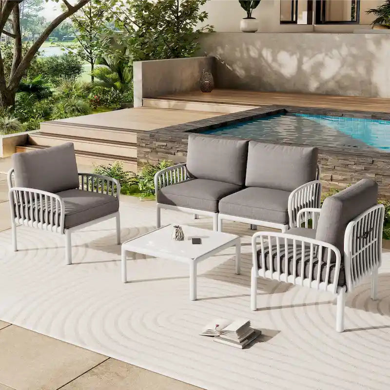 Roomfitters 5-Piece Outdoor Sectional Patio Conversation Set with Coffee Table and Deep Cushion