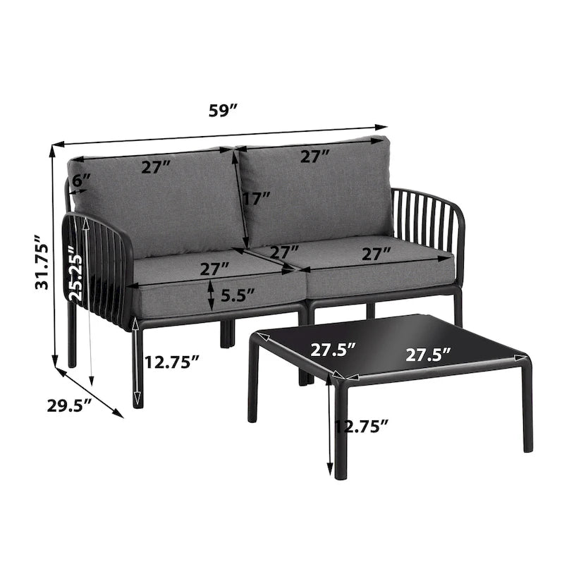 Roomfitters 5-Piece Outdoor Sectional Patio Conversation Set with Coffee Table and Deep Cushion