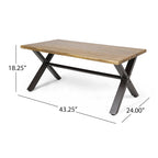 Roomfitters Outdoor Coffee Table, Rectangular Acacia Wood Top with X-Shaped Metal Legs, Natural+Black