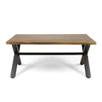 Roomfitters Outdoor Coffee Table, Rectangular Acacia Wood Top with X-Shaped Metal Legs, Natural+Black