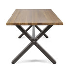 Roomfitters Outdoor Coffee Table, Rectangular Acacia Wood Top with X-Shaped Metal Legs, Natural+Black