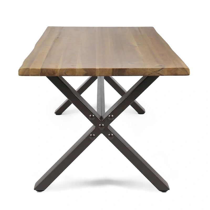 Roomfitters Outdoor Coffee Table, Rectangular Acacia Wood Top with X-Shaped Metal Legs, Natural+Black