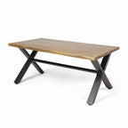 Roomfitters Outdoor Coffee Table, Rectangular Acacia Wood Top with X-Shaped Metal Legs, Natural+Black