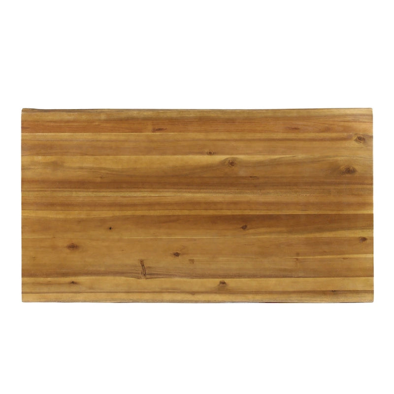 Roomfitters Outdoor Coffee Table, Rectangular Acacia Wood Top with X-Shaped Metal Legs, Natural+Black