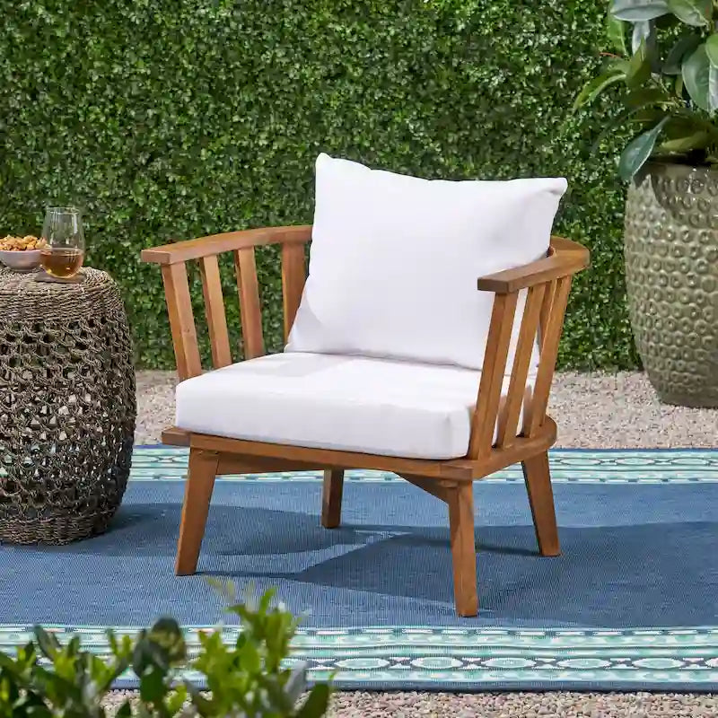 Roomfitters Outdoor Acacia Wood Patio Club Chair with Thick Waterproof Cushion, Deep Seating for Balcony