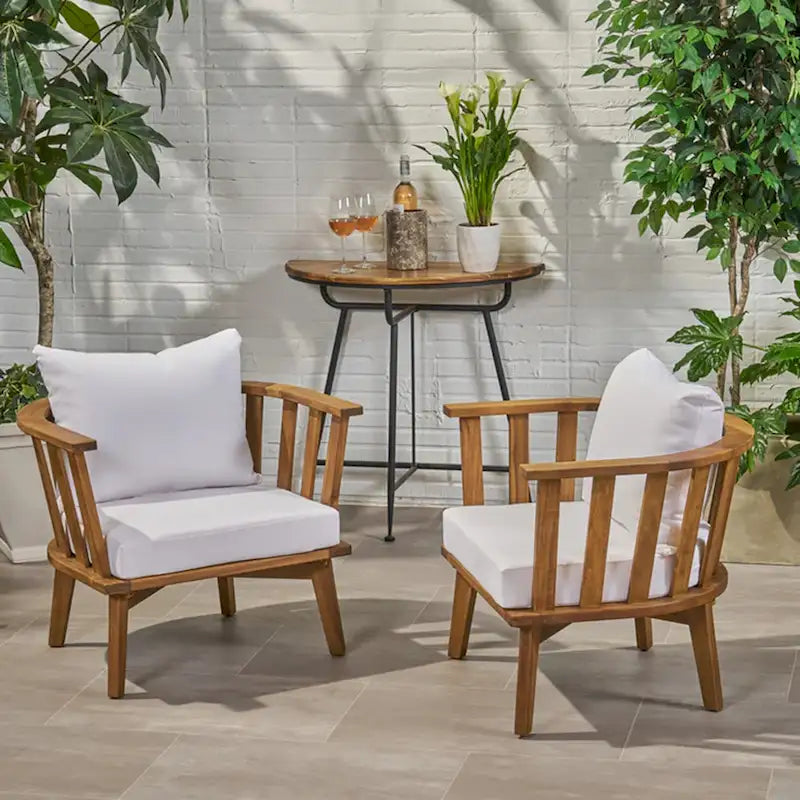 Roomfitters Outdoor Acacia Wood Patio Club Chair with Thick Waterproof Cushion, Deep Seating for Balcony