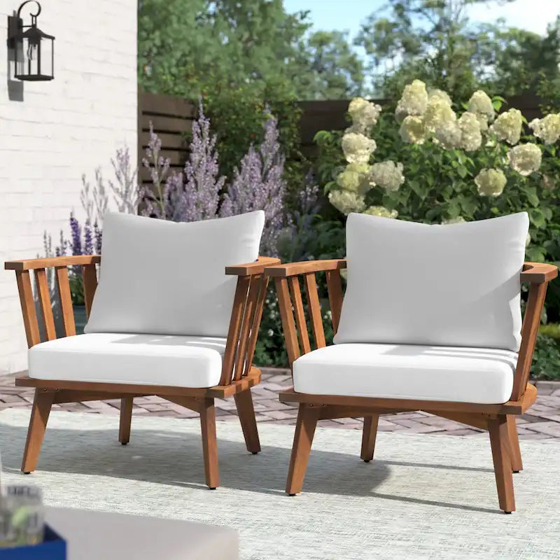 Roomfitters Outdoor Acacia Wood Patio Club Chair with Thick Waterproof Cushion, Deep Seating for Balcony