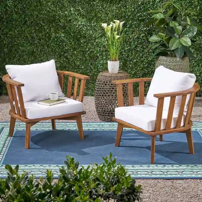 Roomfitters Outdoor Acacia Wood Patio Club Chair with Thick Waterproof Cushion, Deep Seating for Balcony