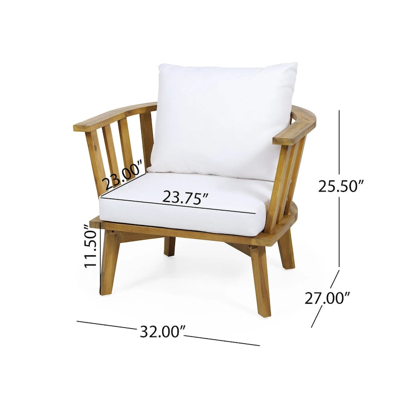 Roomfitters Outdoor Acacia Wood Patio Club Chair with Thick Waterproof Cushion, Deep Seating for Balcony