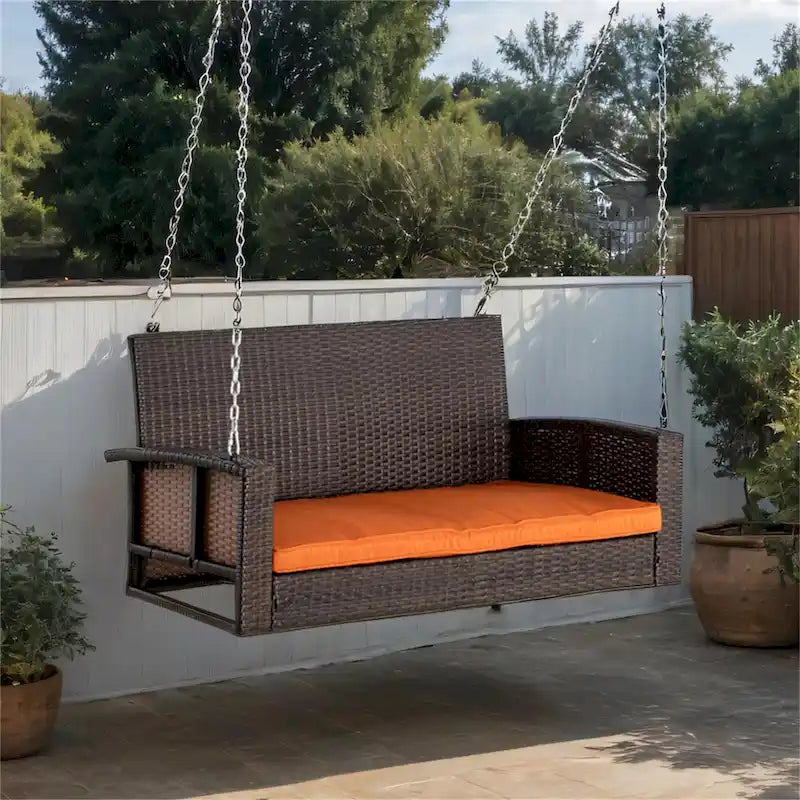 Outdoor Wicker Hanging Swing Bench with Metal Frame,550 lbs Capacity