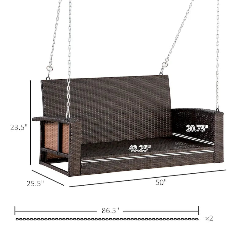 Outdoor Wicker Hanging Swing Bench with Metal Frame,550 lbs Capacity