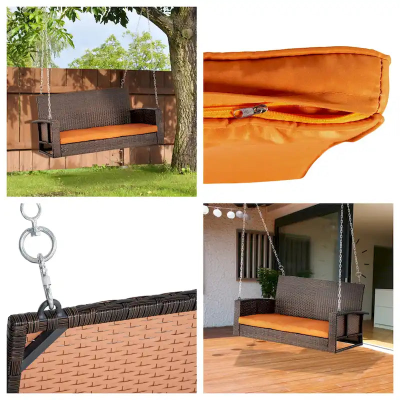 Outdoor Wicker Hanging Swing Bench with Metal Frame,550 lbs Capacity