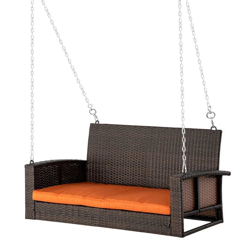Outdoor Wicker Hanging Swing Bench with Metal Frame,550 lbs Capacity