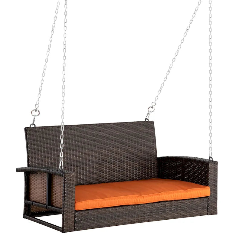 Outdoor Wicker Hanging Swing Bench with Metal Frame,550 lbs Capacity