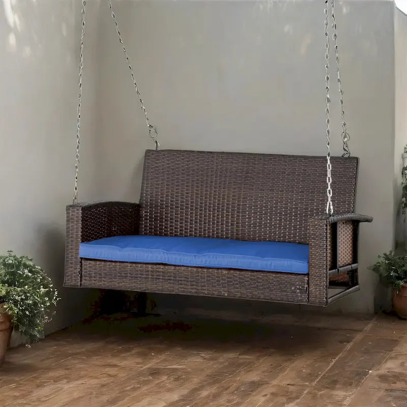 Outdoor Wicker Hanging Swing Bench with Metal Frame,550 lbs Capacity