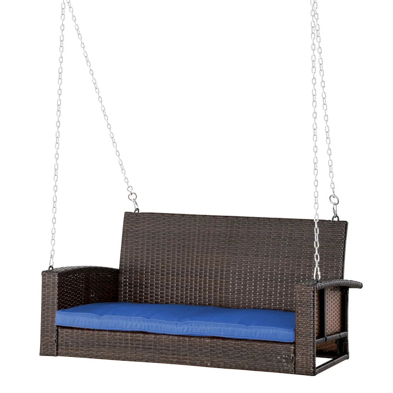 Outdoor Wicker Hanging Swing Bench with Metal Frame,550 lbs Capacity