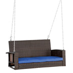 Outdoor Wicker Hanging Swing Bench with Metal Frame,550 lbs Capacity