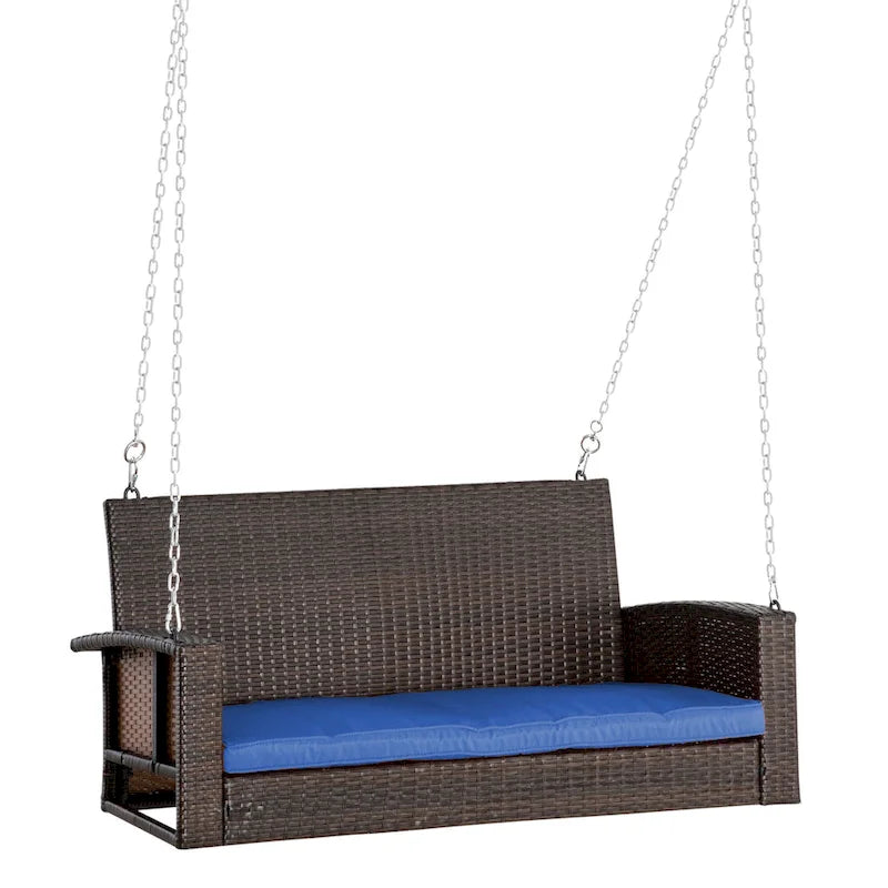 Outdoor Wicker Hanging Swing Bench with Metal Frame,550 lbs Capacity