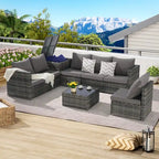 6-Piece Wicker Sectional Sofa Set with Corner & Glass Table