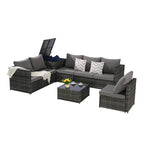 6-Piece Wicker Sectional Sofa Set with Corner & Glass Table