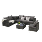 6-Piece Wicker Sectional Sofa Set with Corner & Glass Table