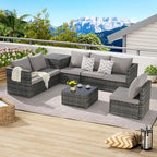 6-Piece Wicker Sectional Sofa Set with Corner & Glass Table