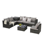 6-Piece Wicker Sectional Sofa Set with Corner & Glass Table