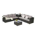 6-Piece Wicker Sectional Sofa Set with Corner & Glass Table