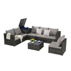 6-Piece Wicker Sectional Sofa Set with Corner & Glass Table