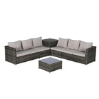 6-Piece Wicker Sectional Sofa Set with Corner & Glass Table