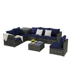 6-Piece Wicker Sectional Sofa Set with Corner & Glass Table